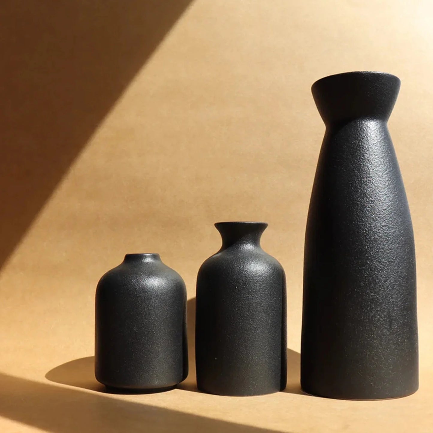 Ceramic Vase,Small Vases for Decor,Set 3 Modern Boho Vases for Flower Pampas,Fit for Living Room Desk Shelf Decor,Black