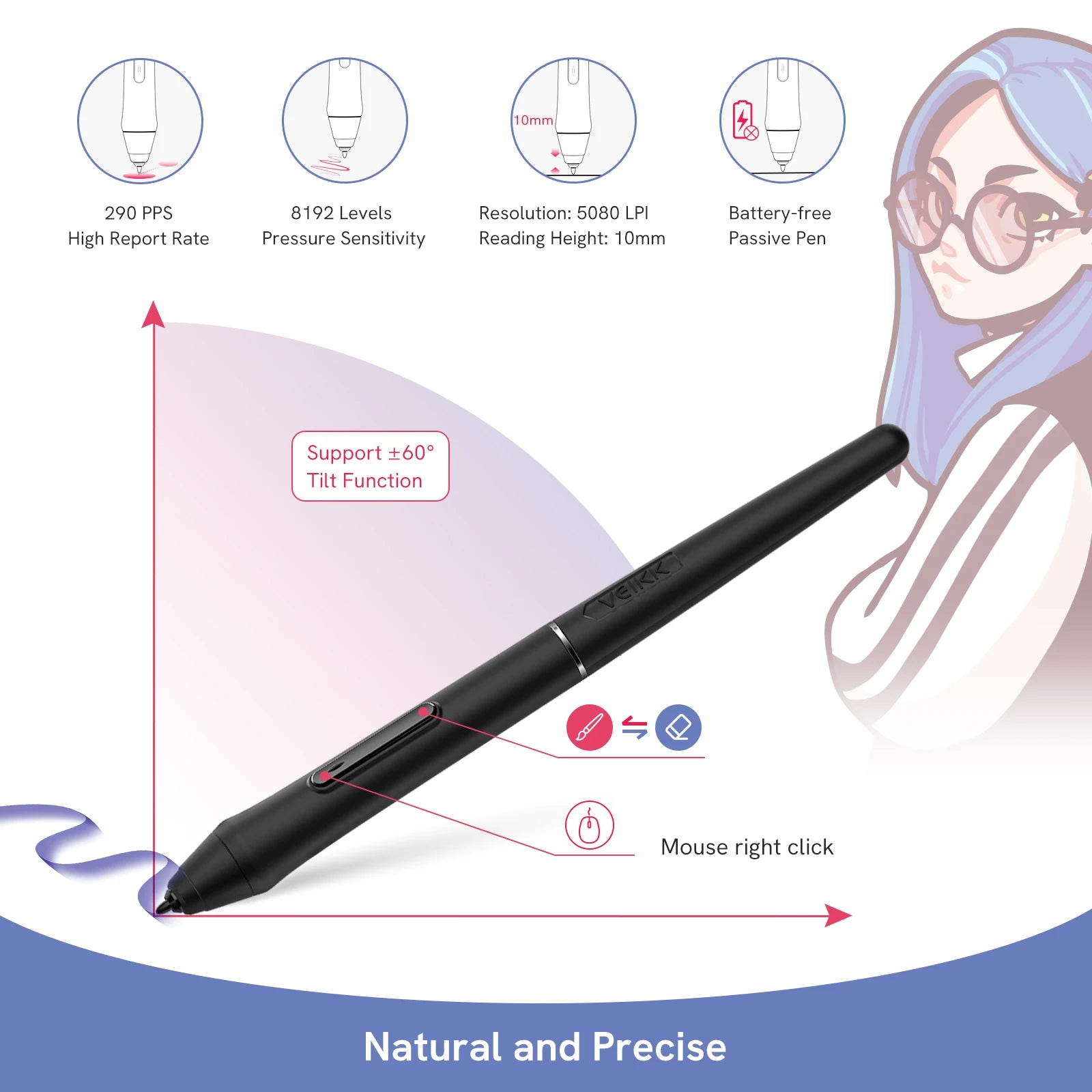 Graphic Tablet Vk1060Pro 10X6 Inch with 8192 Level Battery-Free Pen Support Android Windows Mac Digital Drawing Pad
