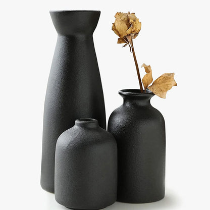 Ceramic Vase,Small Vases for Decor,Set 3 Modern Boho Vases for Flower Pampas,Fit for Living Room Desk Shelf Decor,Black