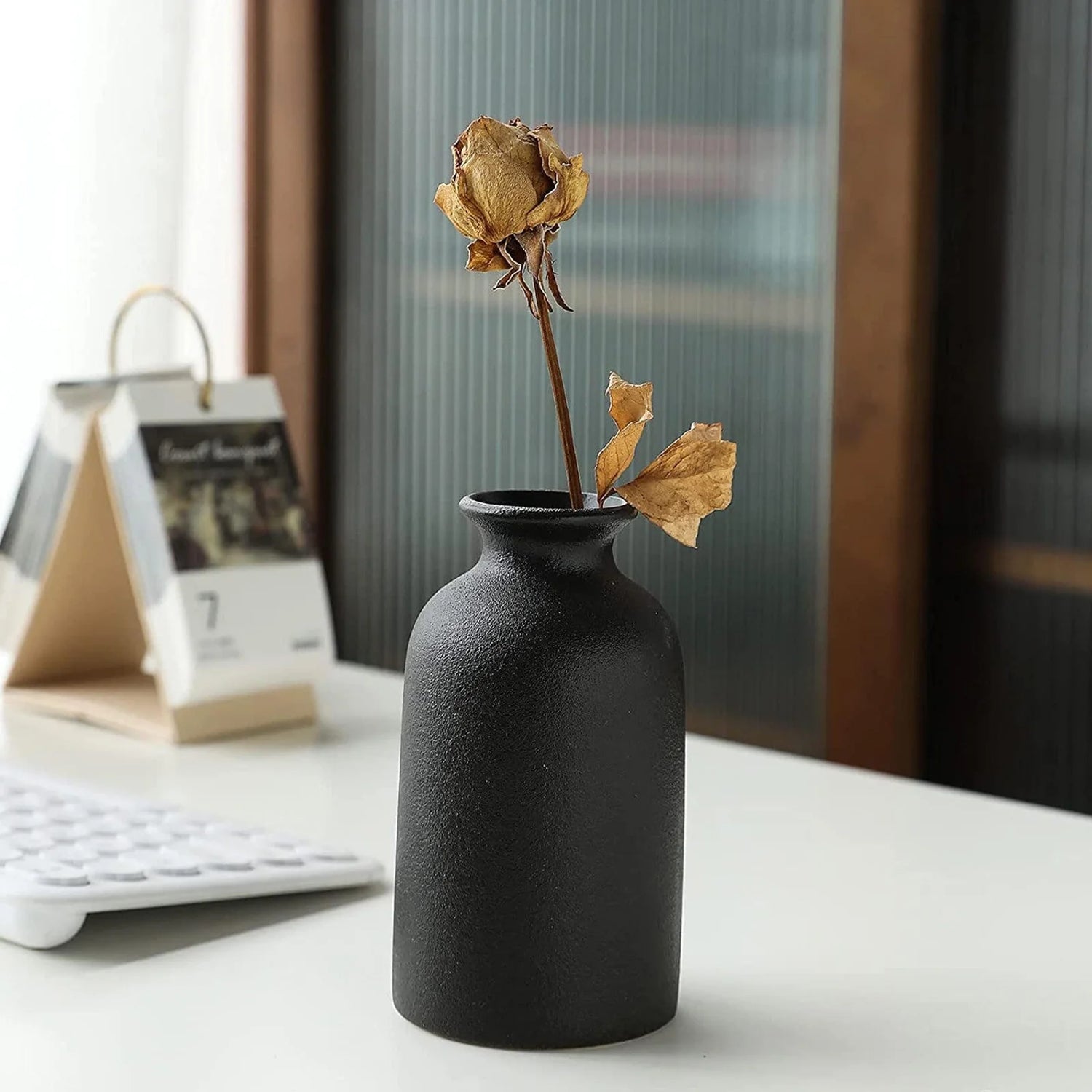 Ceramic Vase,Small Vases for Decor,Set 3 Modern Boho Vases for Flower Pampas,Fit for Living Room Desk Shelf Decor,Black