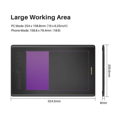H420X H580X H610X  Graphics Tablet Battery-Free Digital Pen Tablet for Drawing, Android Macos Windows Linux OS Supported