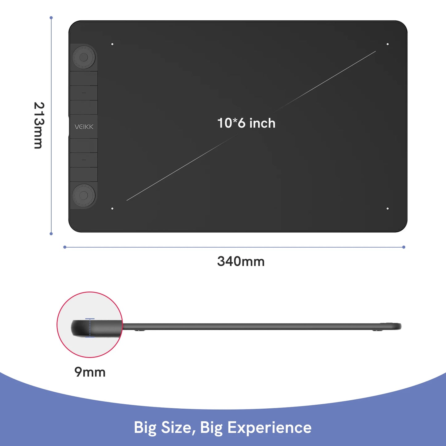 Graphic Tablet Vk1060Pro 10X6 Inch with 8192 Level Battery-Free Pen Support Android Windows Mac Digital Drawing Pad