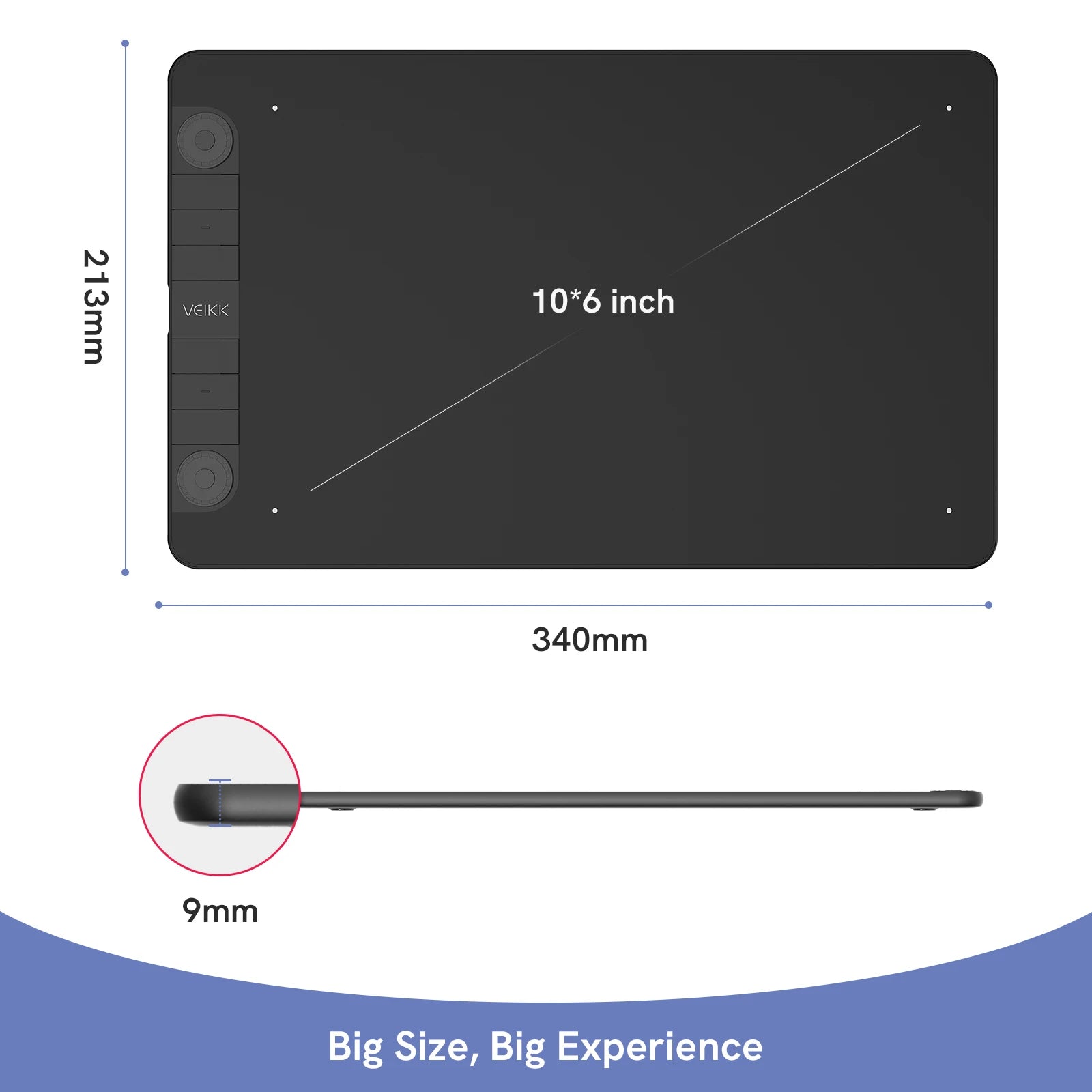 Graphic Tablet Vk1060Pro 10X6 Inch with 8192 Level Battery-Free Pen Support Android Windows Mac Digital Drawing Pad