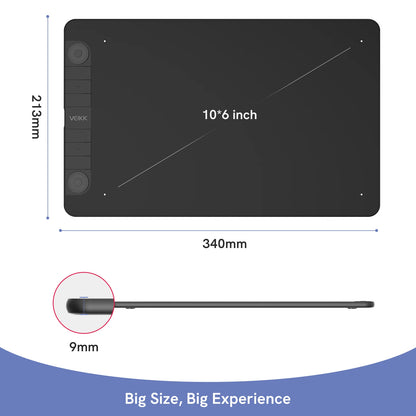 Graphic Tablet Vk1060Pro 10X6 Inch with 8192 Level Battery-Free Pen Support Android Windows Mac Digital Drawing Pad