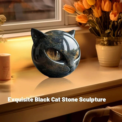 Luxury Black Cat Stone Resin Sculpture Elegant Home Decoration and Gifted Artworks Unique Exquisite Office Decor