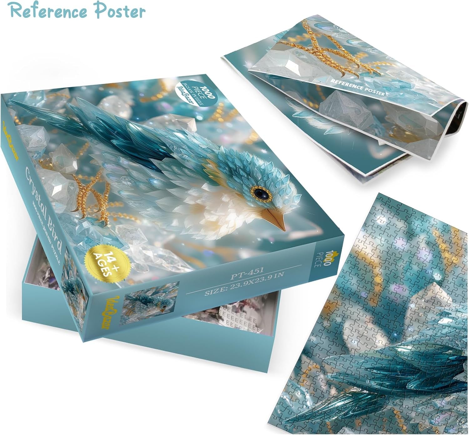 3D Crystal Bird Puzzles for Adults 1000 Pieces Art, Cute Gem Animal Fun Jigsaw Puzzles, Challenging Beautiful Wildlife Jewel Blue Puzzle