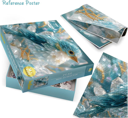 3D Crystal Bird Puzzles for Adults 1000 Pieces Art, Cute Gem Animal Fun Jigsaw Puzzles, Challenging Beautiful Wildlife Jewel Blue Puzzle