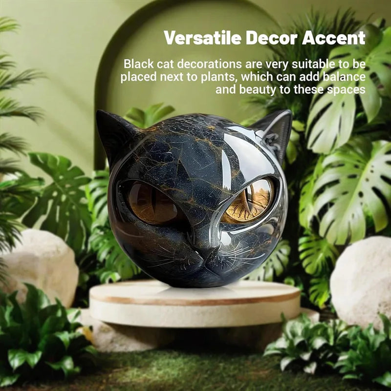 Luxury Black Cat Stone Resin Sculpture Elegant Home Decoration and Gifted Artworks Unique Exquisite Office Decor