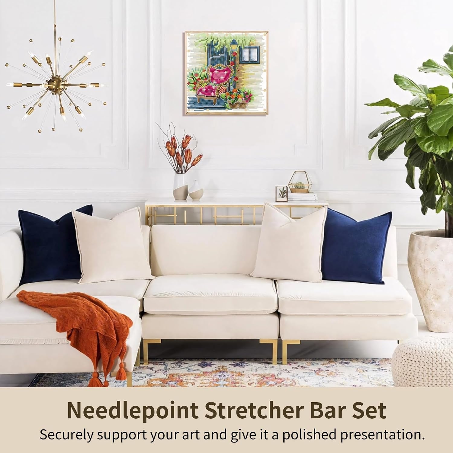 Needlepoint Stretcher Bar Set, 8 Pieces with 100 Pins, Canvas Stretcher Bars, Needlework Art Supplies, Wood Canvas Needlepoint Frames, Easy Assembly for Embroidery, Needlework Projects