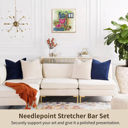 Needlepoint Stretcher Bar Set, 8 Pieces with 100 Pins, Canvas Stretcher Bars, Needlework Art Supplies, Wood Canvas Needlepoint Frames, Easy Assembly for Embroidery, Needlework Projects