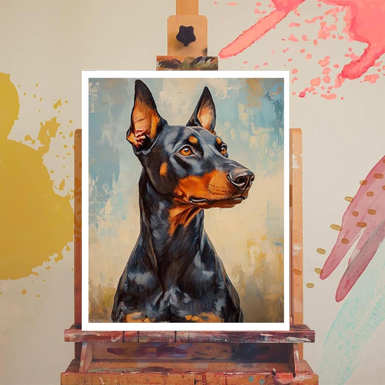 Doberman Pinscher Acrylic Paint by Numbers Kit for Adults - DIY Canvas Artwork for Beginners, 16" W x 20" L (Unframed)