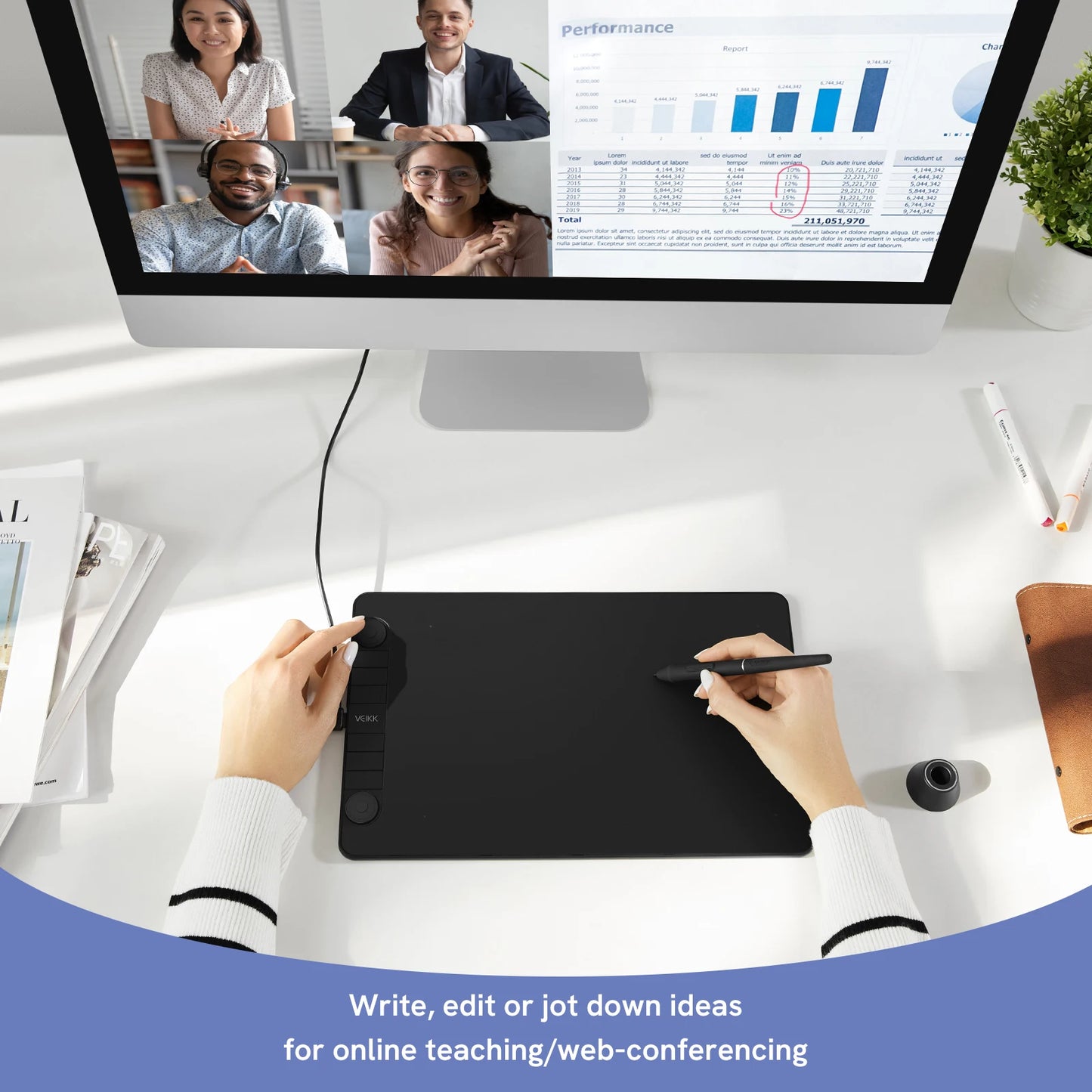 Graphic Tablet Vk1060Pro 10X6 Inch with 8192 Level Battery-Free Pen Support Android Windows Mac Digital Drawing Pad