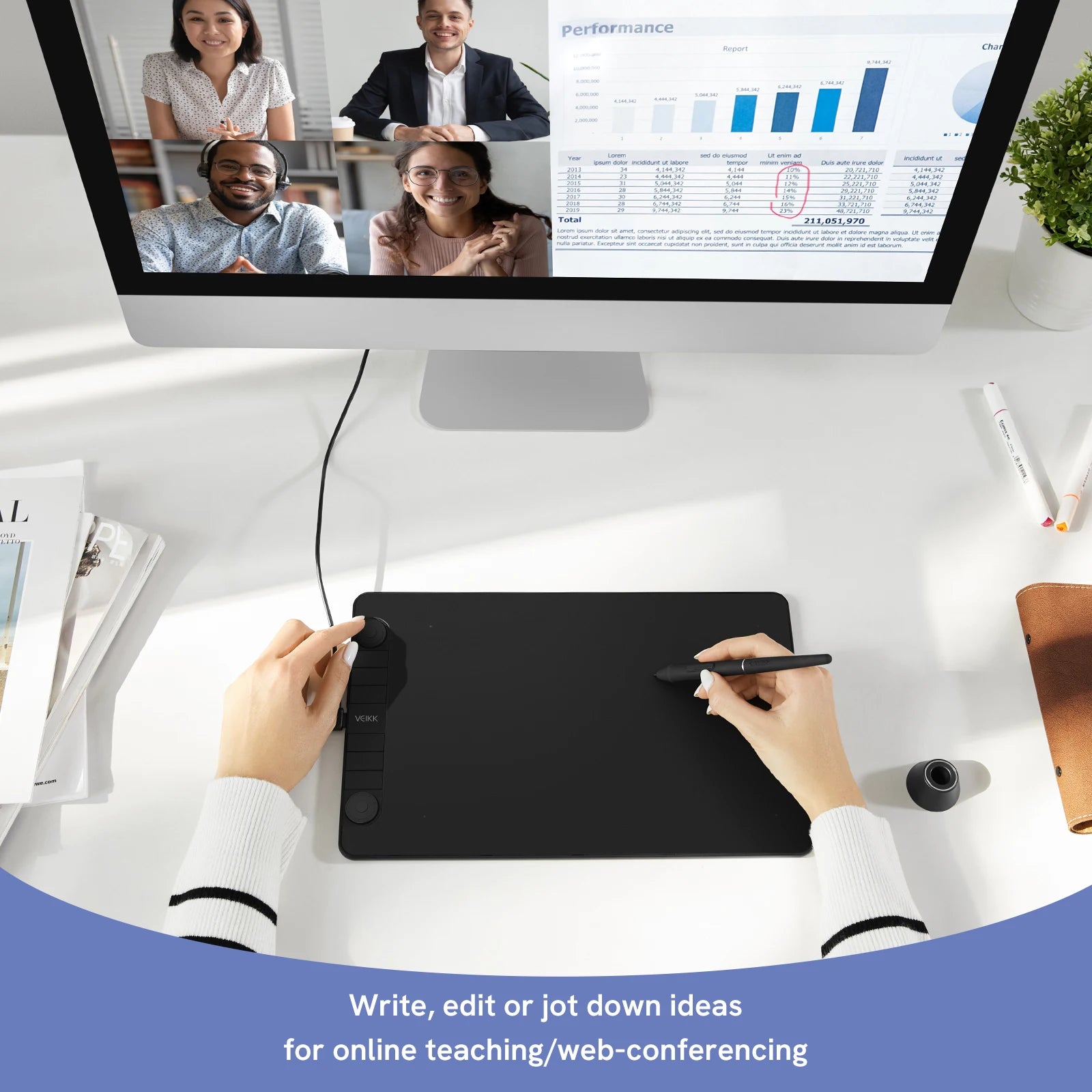 Graphic Tablet Vk1060Pro 10X6 Inch with 8192 Level Battery-Free Pen Support Android Windows Mac Digital Drawing Pad