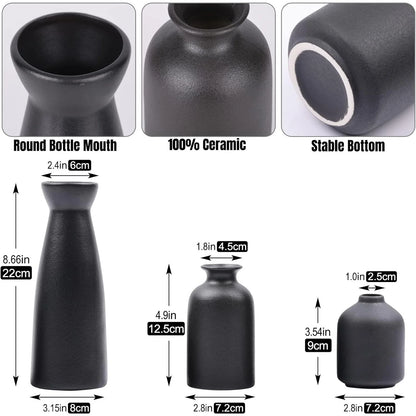 Ceramic Vase,Small Vases for Decor,Set 3 Modern Boho Vases for Flower Pampas,Fit for Living Room Desk Shelf Decor,Black