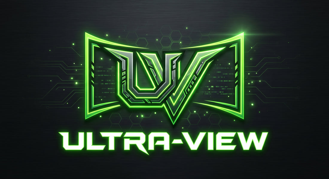Neon green 'Ultra-View' logo on a dark background