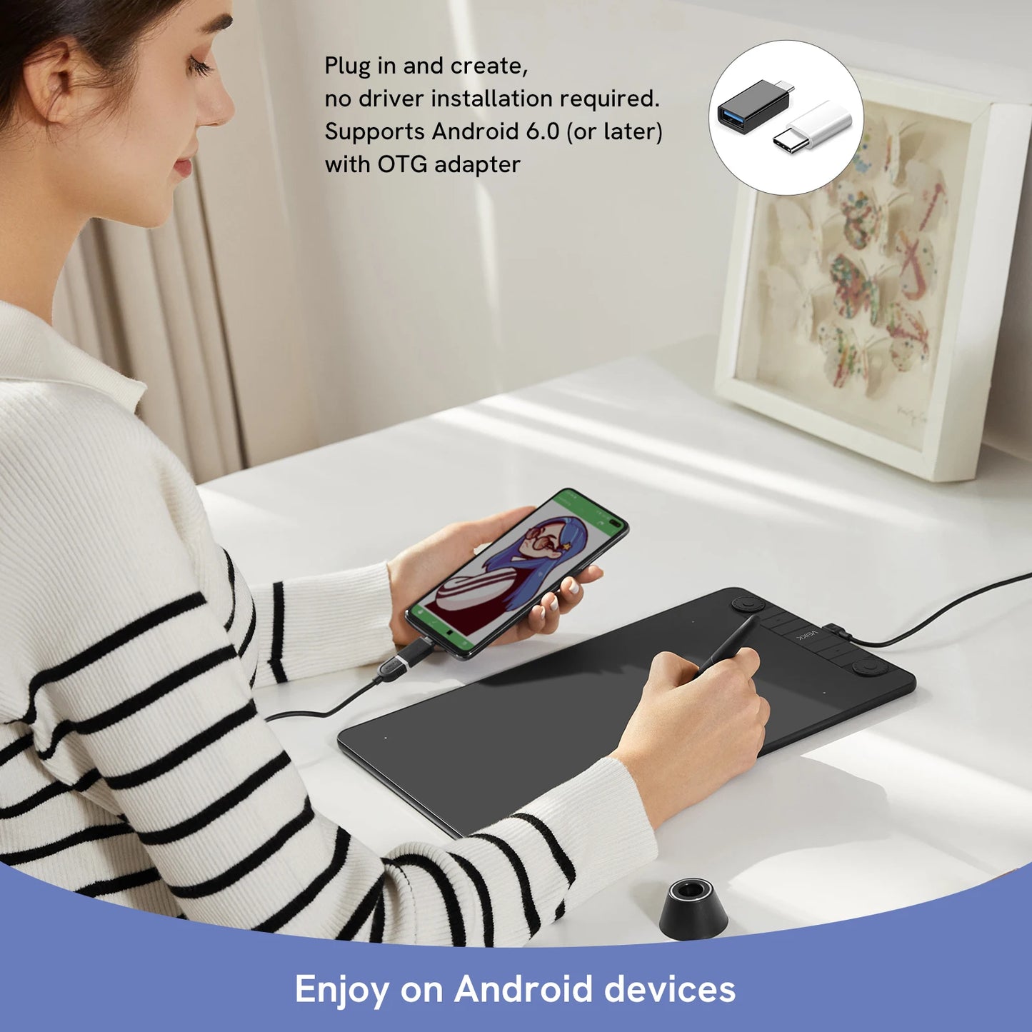 Graphic Tablet Vk1060Pro 10X6 Inch with 8192 Level Battery-Free Pen Support Android Windows Mac Digital Drawing Pad