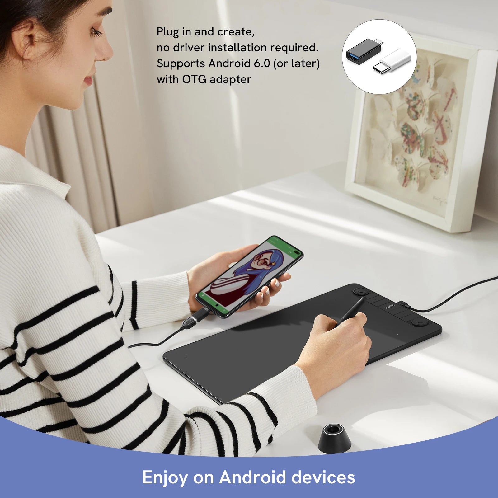 Graphic Tablet Vk1060Pro 10X6 Inch with 8192 Level Battery-Free Pen Support Android Windows Mac Digital Drawing Pad