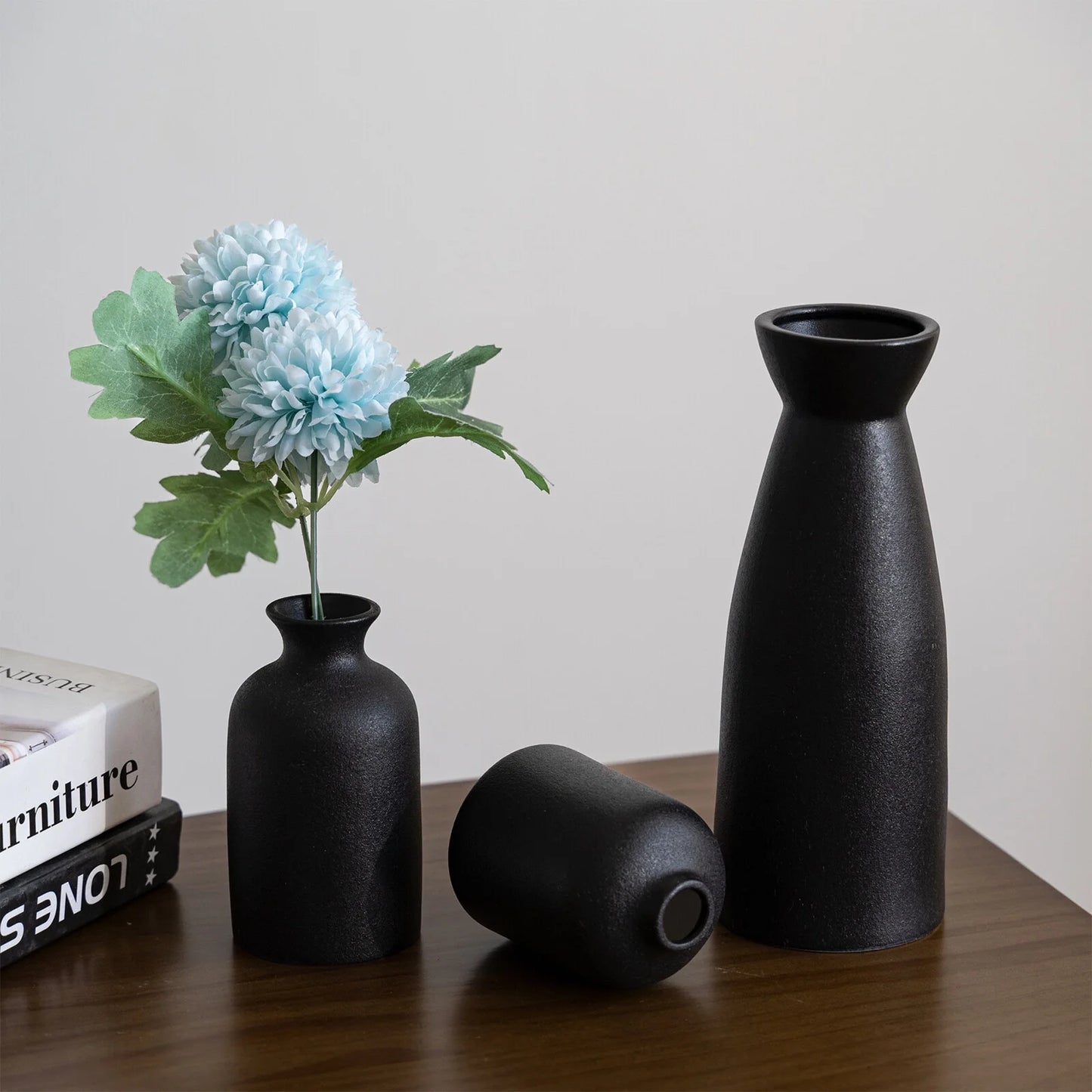 Ceramic Vase,Small Vases for Decor,Set 3 Modern Boho Vases for Flower Pampas,Fit for Living Room Desk Shelf Decor,Black