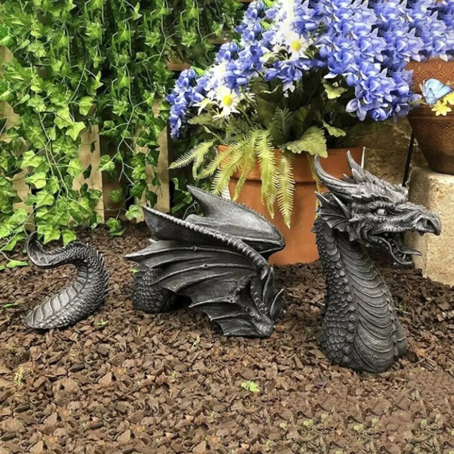 Gothic Fantasy Dragon Sculpture - Resin Giant Lawn Art for Garden and Terrace Decoration