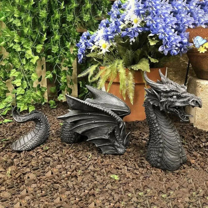 Gothic Fantasy Dragon Sculpture - Resin Giant Lawn Art for Garden and Terrace Decoration