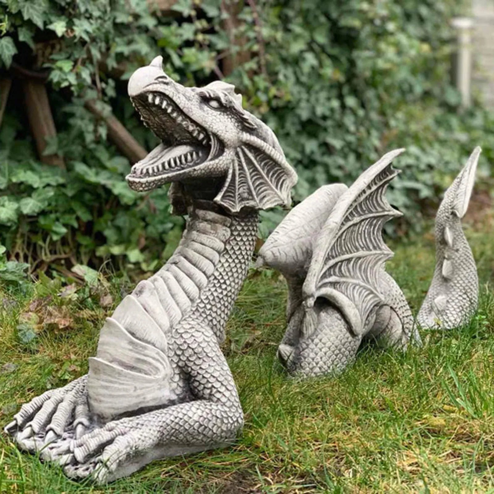 Gothic Fantasy Dragon Sculpture - Resin Giant Lawn Art for Garden and Terrace Decoration