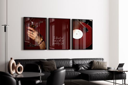Burgundy Luxury Fashion Poster Set of 3 | Luxury Fashion Prints, Designer Wall Art, Hypebeast Decor, Cool Girl Wall Art